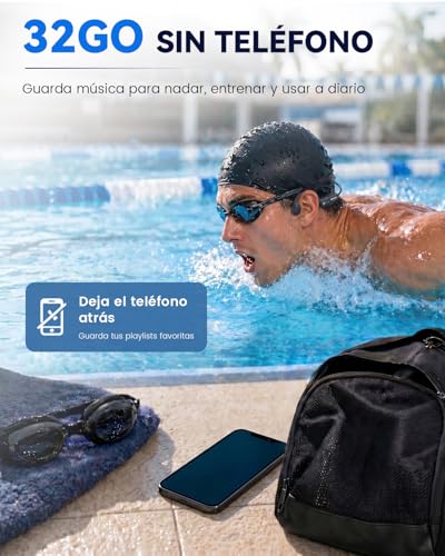 HIFI WALKER Auriculares Conducción Ósea Natación, IPX8 Impermeables para Nadar, MP3 32GB, Bluetooth 6.0, Open Ear Acuáticos para Piscina, Correr, Ciclismo y Gimnasio