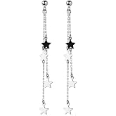 Tassel Star Threader Chain S925 Sterling Silver Long Dangle Drop Earrings for Women Elegant Cute Ball Stud Dangling Hanging Fashion Lucky Star Lightweight Hypoallergenic Jewelry Gifts Birthday