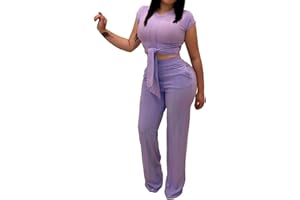 EDITCOZY Women 2 Piece Outfits Sexy Tie Front Crop Top Wide Leg Pants Sets Casual Summer Ribbed Two Piece Set
