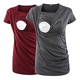 Jinson Women's Ruched Side-Shirred Nursing Top Short Sleeve Breastfeeding Tee Shirt