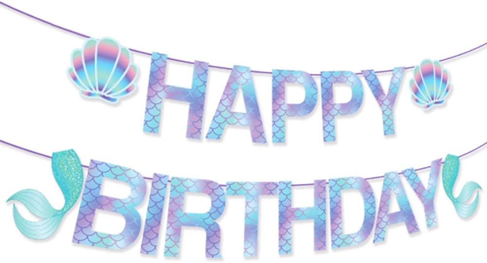 Anor WishLife Sparkle Mermaid Birthday Banner,Mermaid Banner,Mermaid Party Supplies,Little Mermaid Birthday Decoration for Girls,Boys,Kids,Home,Classroom,Baby Showers,1st Birthday