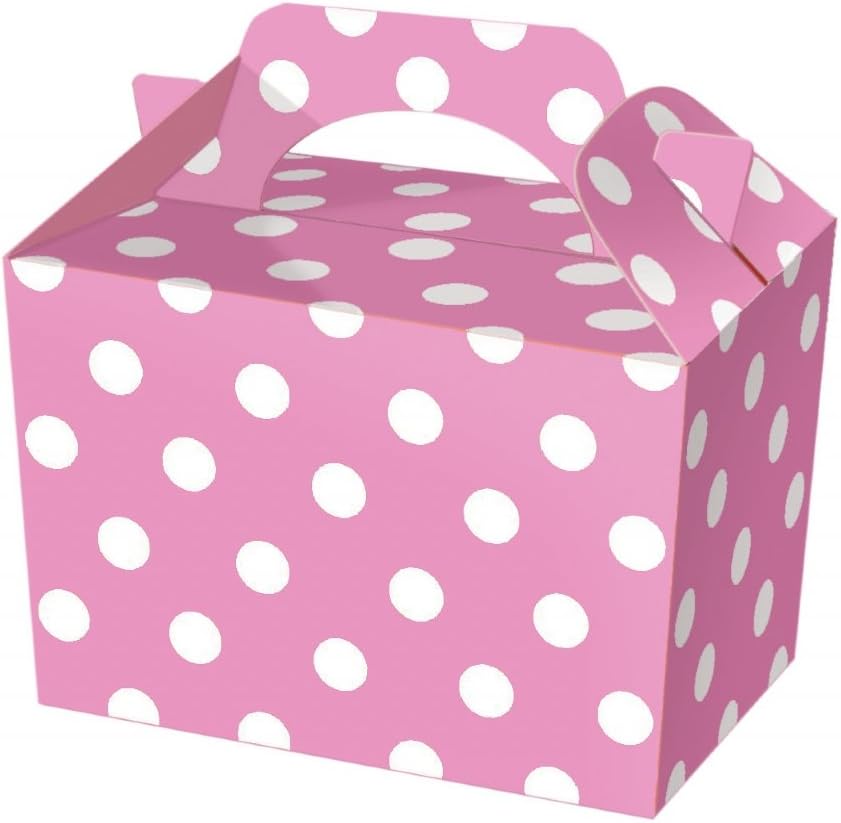 Lotus 20 x Polka Dots Spotty Children/Kids Party Boxes Carry Food Meal Fun Picnic Birthday Wedding Favour/Baby Shower Party Halloween Trick or Treat Box Loot Bag (Baby Pink)
