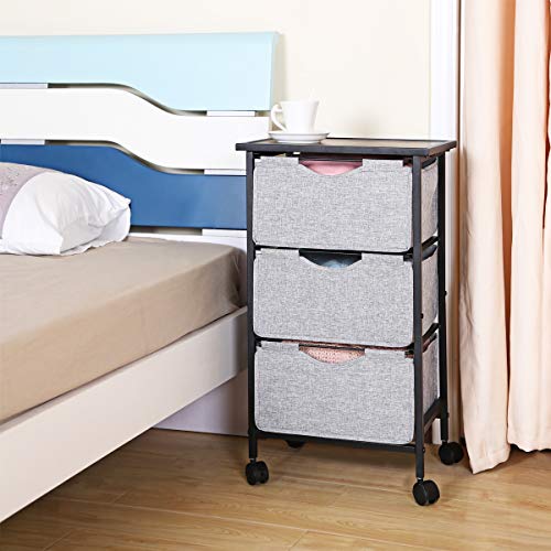 MAX Houser 3-Layered Dresser Storage Tower,Storage Organizer Drawers with Casters,Drawer Chest,Sturdy Steel Frame Wood Top with Easy Pull Fabric Bins for Home, Bedroom,Office(Grey)