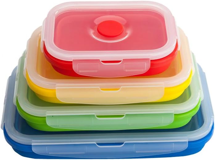 Wolecok Silicone Collapsible Food Storage Containers, Lunch Bento Box Microwave Dishwasher Freezer Oven Safe (Mix)