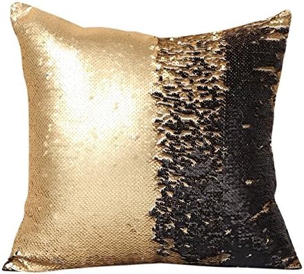 CHICCAT Reversible Sequins Mermaid Throw Pillow Cases Pillow Covers 4040cm/16"x16" (Gold &amp; Black)
