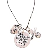 Softball Necklace, Girls Rose Gold Softball Jewelry - She Believed She Could So She Did Pendent - Softball Player Gifts
