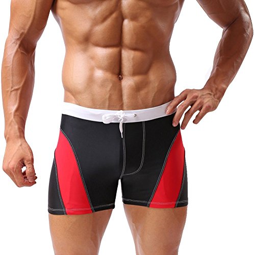 Baleaf Men's Square Leg Swimsuit Gradient Style (RedBlack, L)