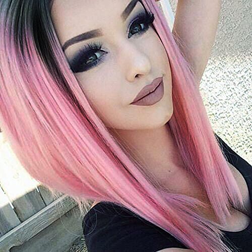 HANNE Ombre Pink Color Wig with Wig Cap Synthetic Hair Wigs Ombre Pink Bob Wig for Women (Ombre Pink)