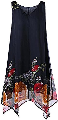 Women's Floral Print Tank Dress,Summer Casual Sleeveless Flowy Swing T-Shirt Dresses S-5XL