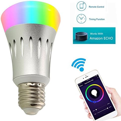Wifi LED Light Bulb, Smart Light Bulb Works with Alexa No Hub Required Dimmable White RGB Color E27 Free APP Remote Control Compatible with iPhone iPad Android Smartphones Tablets (white)