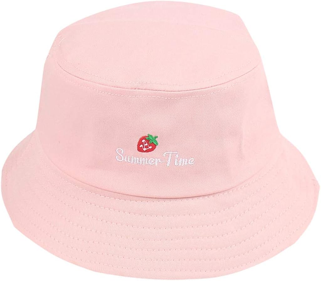Bucket Cap Cute Embroidery Strawberry Fisherman Hat Outdoor Travel Sun