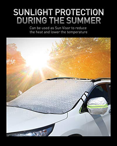LESAUCE Magnetic Windshield Cover with Side Mirror Covers, 4-Layer Protector for Sun, Snow, Frost, Keeps Ice & Snow Off, for Most Car Truck SUV Van