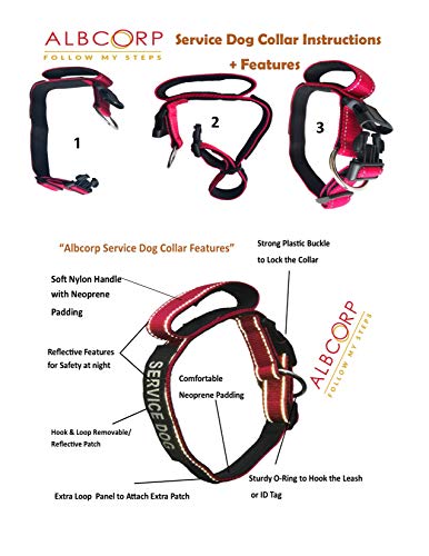 ALBCORP Reflective Dog Collar with Control Handle and Service Dog Patch, Woven Nylon, Comfy Neoprene Padding for Training or Walking Your Service Animal, Large, Black - Thumbnail 3