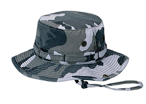 Wholesale Camouflage Cotton Fishing Hunting Hiking Outdoor Bucket Hat w/ Chin Cord (City Camo, Size L) - 21256