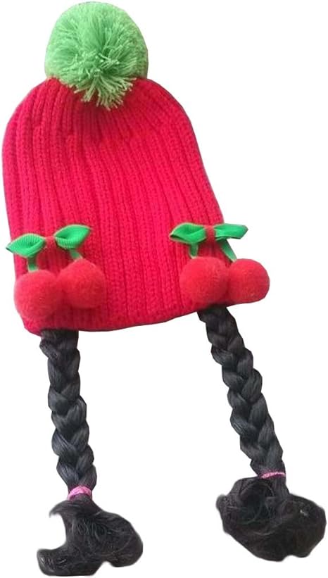 Amazon Co Jp レッドチェリー かわいい赤ちゃんの女の子編み帽子子供の帽子のひも付き 服 ファッション小物