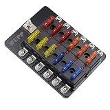 12-Way Boat Fuse Block with LED Warning Indicator Damp-Proof Cover WUPP Automotive Fuse Panel for Car Marine RV Truck DC 12-24V