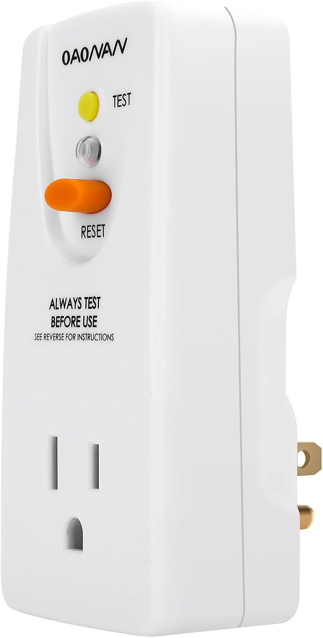 OAONAN GFCI Outlet Adapter Portable RCD Leakage Protector Receptacle 15Amp with One Outlet and Male Plug in Circuit Breaker to Protect Electric Safety (White)