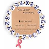 JZWEIXIA Breast Cancer Bracelets Natural Stone Cancer Awareness Bracelet for Women Pink Ribbon Handmade Beaded Encouragement Gift With Message Card
