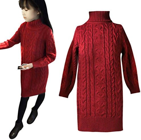 TRENDINAO Kids Girls Knitted Sweater Dress Winter Warm Pullovers Crochet Dress Clothes