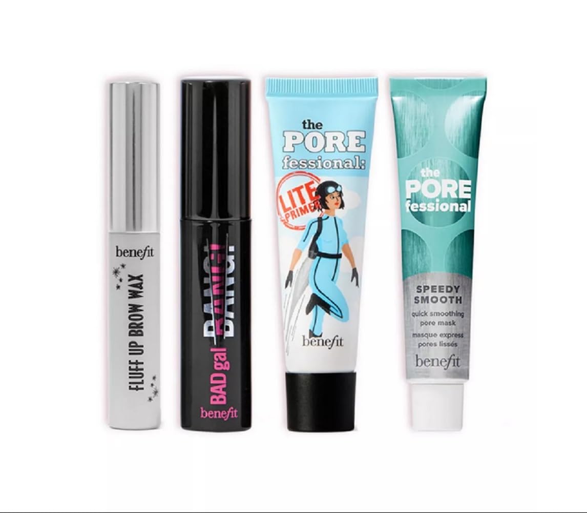 Benefit Bene Bundle TRIAL SIZE Fluff Up Brow Wax, BADgal BANG! Mascara, POREfessional Lite Primer and Mask