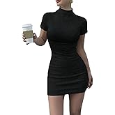 Milumia Women's Mock Neck Bodycon Mini Dress Short Sleeve Casual Fall Going Out Dresses
