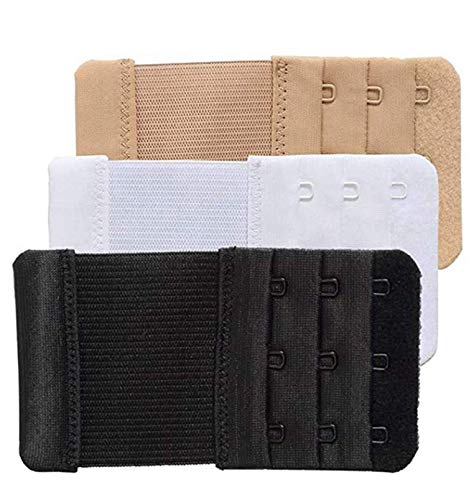 6Pcs Women Bra Extenders Bra Strap Extenders for Ladies Soft Bra Extension Strap Comfortable Set 3 Rows 3 Hooks Elastic Extender Black-Beige-White