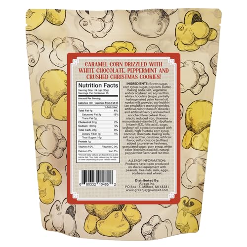 GREEN JAY GOURMET POPCORN – CHRISTMAS COOKIE CRUNCH CARAMEL POPCORN – HANDMADE & FRESH CARAMEL CORN W/PEPPERMINT OREO CHRISTMAS COOKIES & WHITE CHOCOLATE – GREAT GIFT FOR CHOCOLATE LOVERS – 16 OUNCE