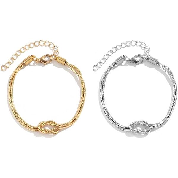 Bracelet Double Chaîne Maille Serpent Avec Nœud - Acier Inoxydable 316L - Bijou Femme Neuf Avec étiquettes
