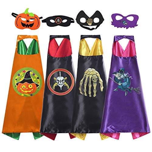 Kids Superhero Capes,Cartoon Dress Up Costumes Satin Capes with Felt Masks for Kids(4 Capes) Black