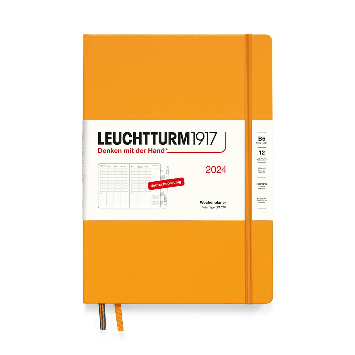 LEUCHTTURM1917 367851 Weekly Planner Composition (B5) 2024, with Extra Book for Addresses and Anniversaries, Rising Sun, German, 12 Months