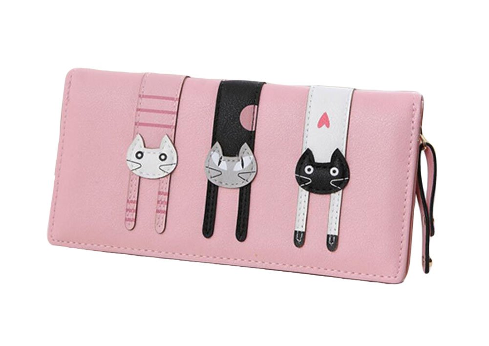Diyafas Long Zipper Wallet for Women Buckle Cartoon Cat Purse Ladies Large Capacity Card Holder Handbag