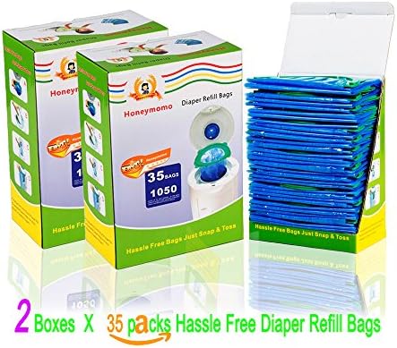 Baby Bathing Diaper Refill Bags With Toss and Hassle Free Blue Bags Green Ring,1050 Count Diaper Pail Snap Seal Disposal (70)