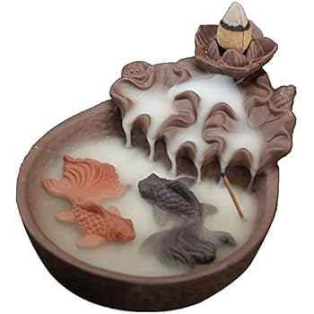 NewEGG Two Fishes Ceramic Purple Clay Smoke Backflow Incense Cone Sticks Burner Holder