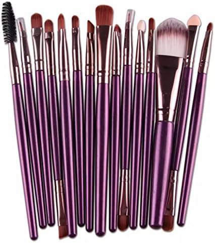 KiraShan - Makeup Brush Set 15pc Eye Shadow Foundation Eyebrow Lip Powder Cosmetic Brushes (Plum, Gold)