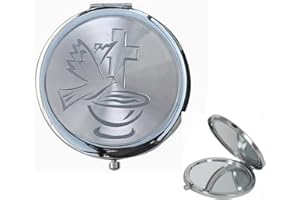RBN Baptism Favor First Communion Compact Mirror Christening Party Favor Holy Spirit Makeup Compact Recuerdos bautizo - (12 PCS) (Silver)