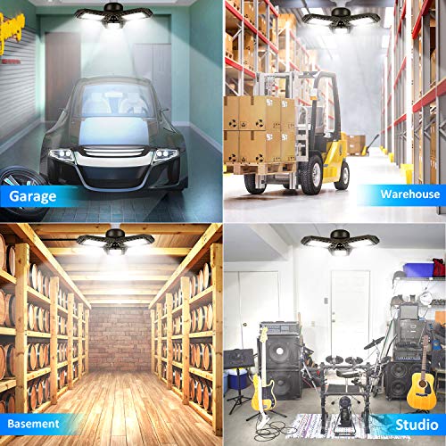 Gyrategirl LED Garage Lights, 80W Deformable Triple Glow Garage Lighting with 3 Adjustable LED Panels, E26 E27 Ceiling Light Led Shop Lights for Garage Warehouse Basement Workshop Outdoor and Yard