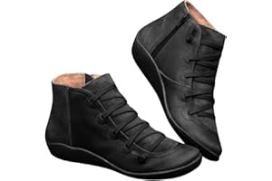 HiGropcore Women's Arch Support Ankle Boots, Womens Vintage Booties with Flat Low Heel, Leather Boots Slip On Casual Sneakers for Ladies