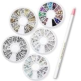 Sinsun 3D Nail Art Decorations Rhinestone 5 Wheel Sets, 3D Colorful Rhombus Rhinestones, Colored Rhinestones, Sliver Crystal Gemstones, 3D Glitter Rhinestones Charm, Gold And Silver 3D Metal Studs