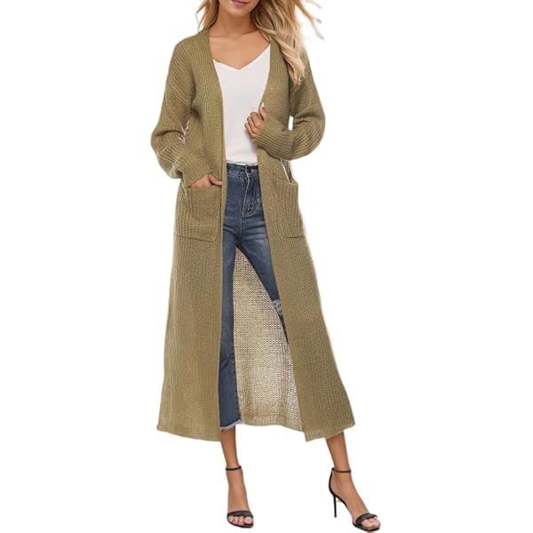 Women's Lightweight 3/4 Sleeve Cardigan - Long Open Front Duster With Pockets, Grey Small - View #10