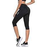 Santic Women's Cycling Pants High Waist 4D Padded Cycling Capris Shorts 3/4 Biking Leggings Pants with Pockets