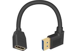 Poyiccot Right Angle Displayport 1.4 Cable, 90 Degree Displayport Extension Cable (8K/60Hz, 4k/144Hz), 32.4Gbps Short Display Port Male to Female DP 1.4 Cable Cord for PC, Laptop, 15cm