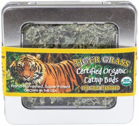 Tiger Grass Buds Organic Catnip Airtight Window Tin