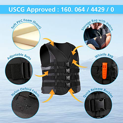 XGEAR Adult USCG Life Jacket Vest Water Sports (Black, 3XL) Pricepulse