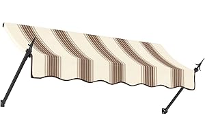 Awntech 5' New Orleans (64.5"-24"-16") Fixed Awning with Spear Arms, Brown/Tan/White Multi