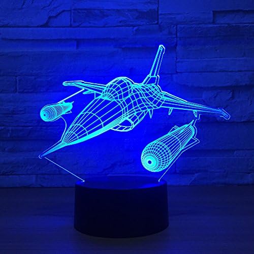 Leisurely Lazy Fighter Plane Shape 3D Optical Illusion Lamp 7 Colors Change and 15 Keys Remote Control LED Night Light Perfect Gifts Toys
