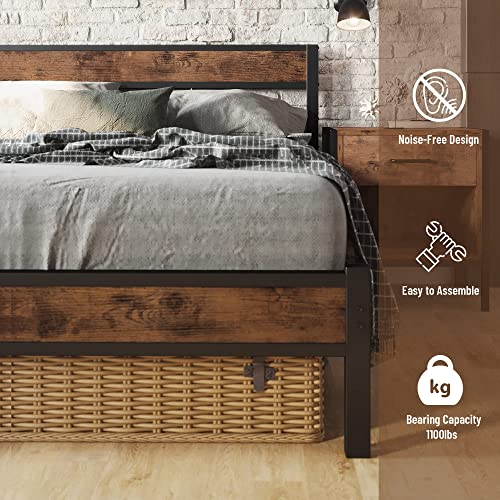 LIKIMIO Full Size Bed Frame with Headboard, Platform Metal Bed Frame