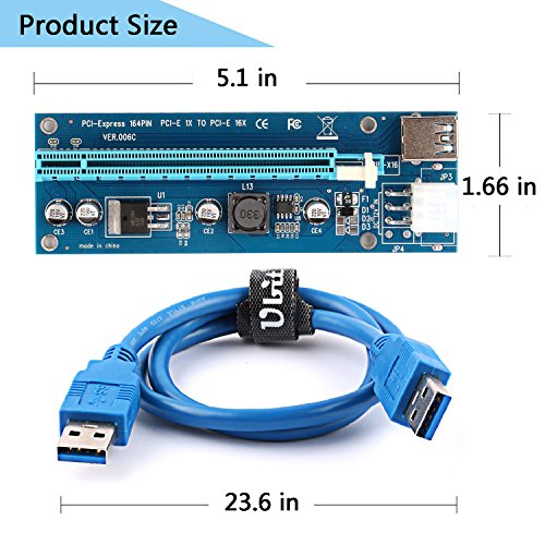 Ubit PCI-E Riser,Powered Riser Adapter Card,PCIE VER 006C 6 PIN 16x to 1x, 6-Pin PCI-E to SATA Power Cable,for Bitcoin\Litecoin\ETH coin - GPU Riser Adapter - Ethereum Mining ETH(12 Pack) - Thumbnail 4