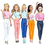 E-TING 5 Sets Quality Doll Clothes Handmade Blouse Pants Outfit Casual Wear For Barbie Dolls