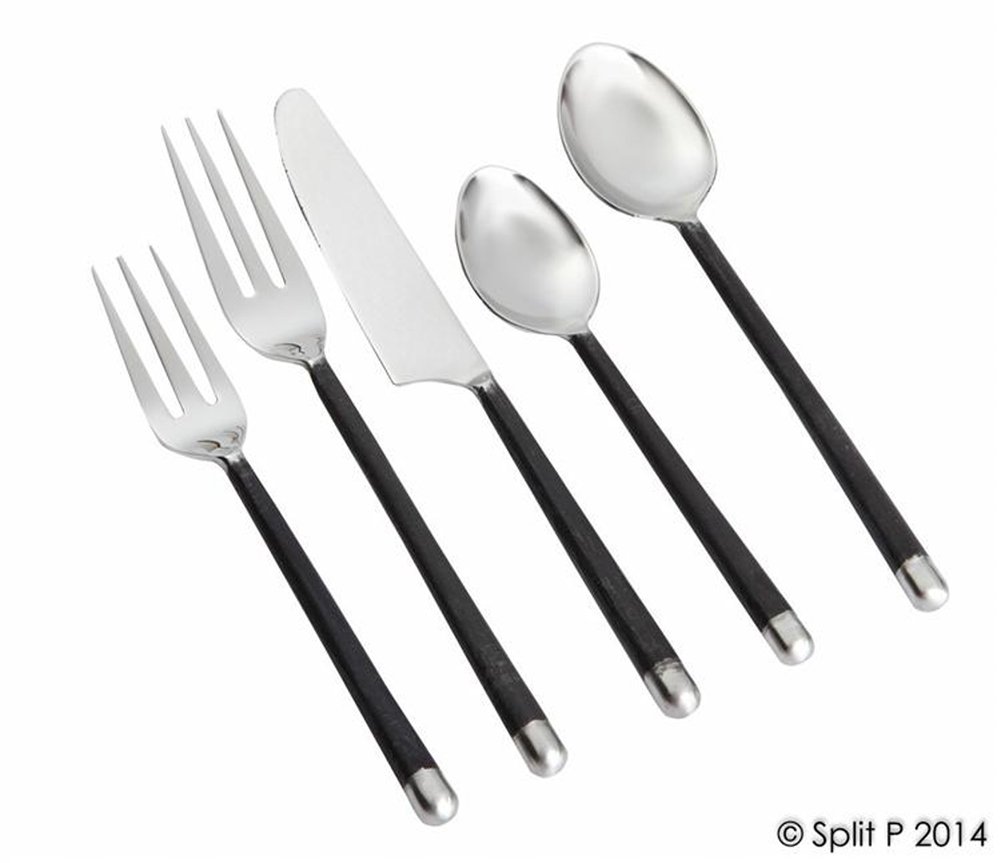 Black Handled Flatware 5 Piece Stainless Steel Place