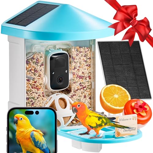 VEVOR Smart Bird Feeder with Camera 2K HD AI Bird Identifies 3 Solar Panels Bird Watching Camera with Automatic Capture and Instant Notification for Outdoor, Blue